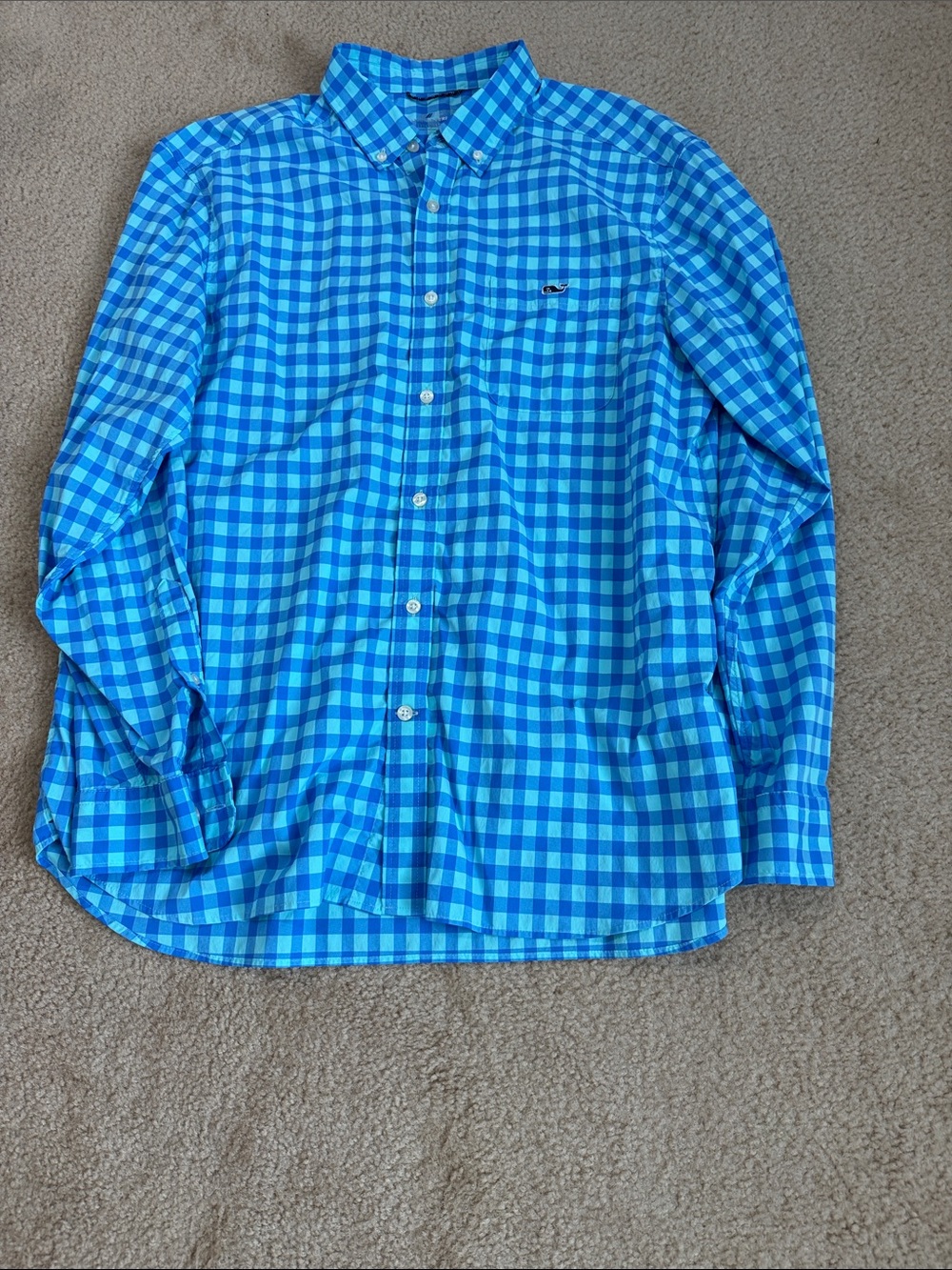 Vineyard Vines Aqua and Blue Gingham Button-Down Shirt